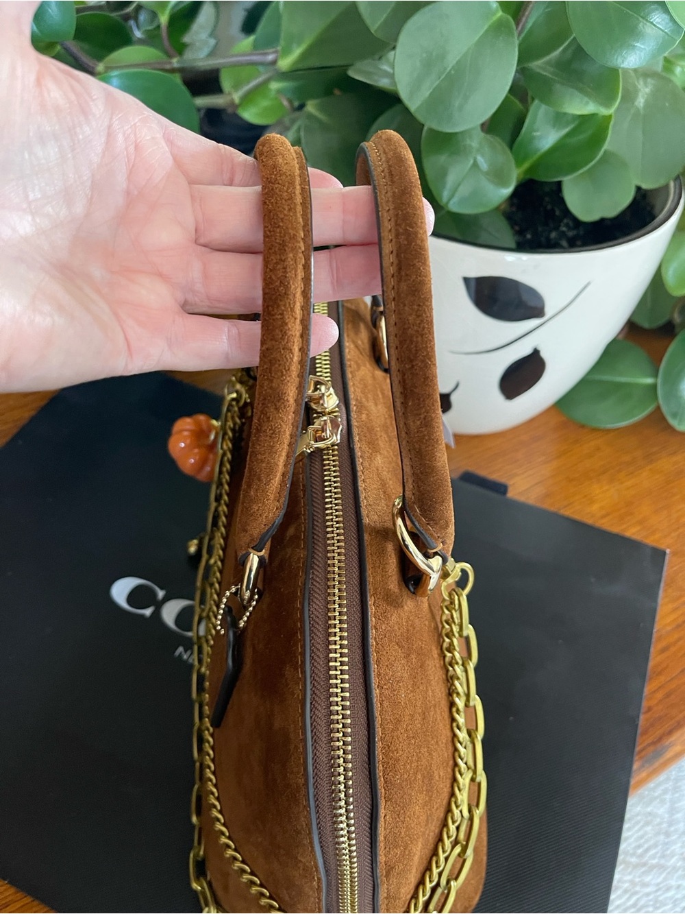 NWT COACH Lara Satchel Bag in Warm Brown Suede - Picture 6 of 14